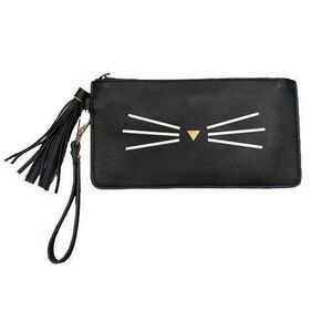 Black Cat Whiskers Clutch Purse Bag Cat Lady Handbag Kitty Faux Leather Clutch